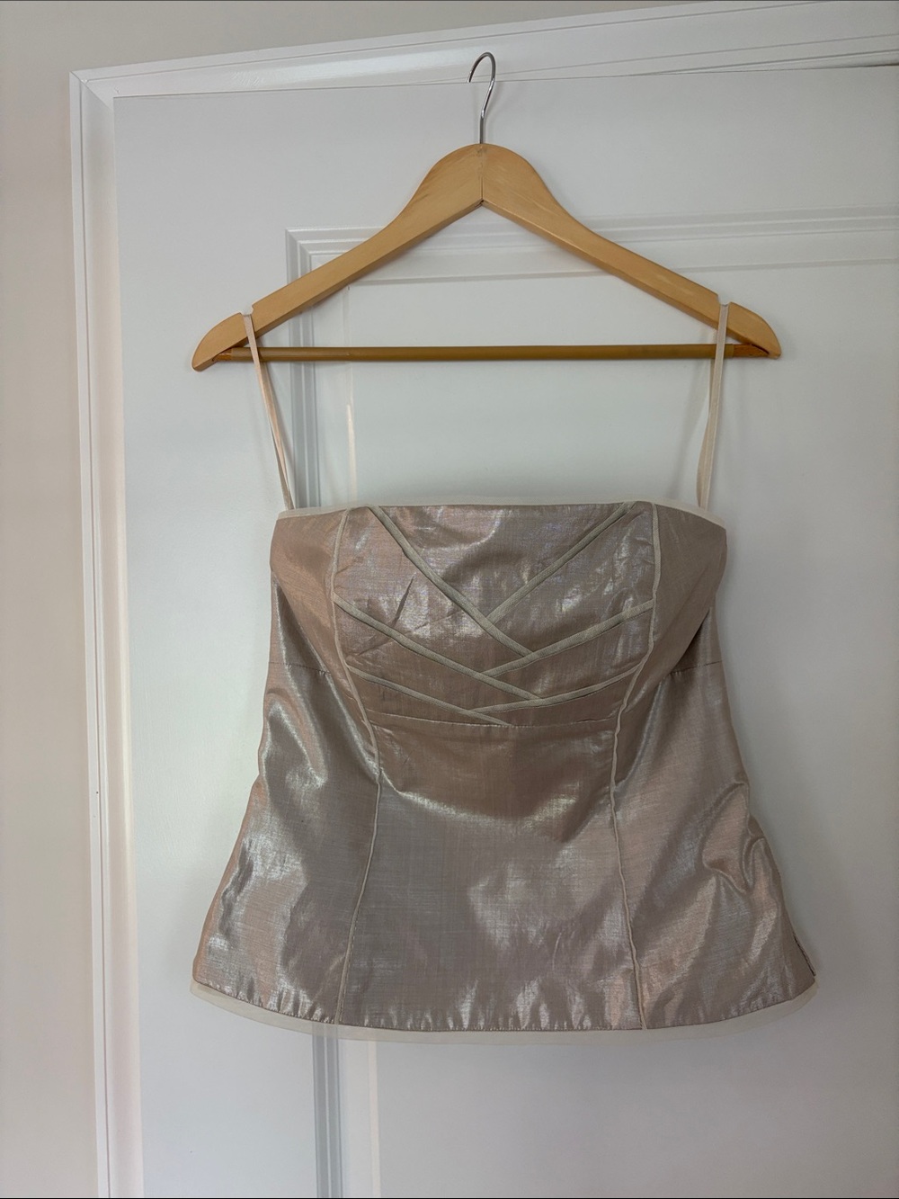 White House Black Market Shimmery Beige Strapless Bustier Camisole